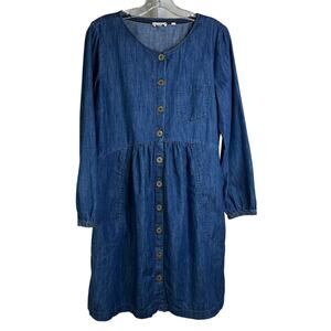 FatFace Denim Shirt Dress Womens 10 Blue Cotton Button Front Art Teacher‎